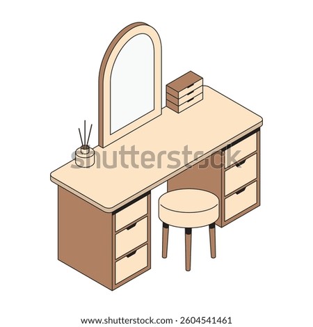 Isometric Makeup Vanity Table Desk Illustration