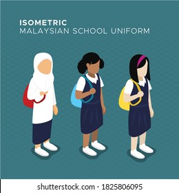 Isometric Malaysian Primary Student in School Uniform