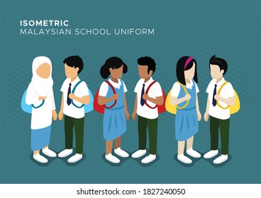 Isometric Malaysian Secondary Student in School Uniform