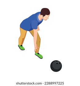 Isometric male bowling player with ball vector illustration