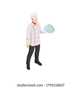 Isometric male chef isolated on white. Chef in uniform cooking in a commercial kitchen.