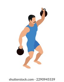 Isometric male circus performer weightlifter vector illustration