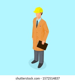 Isometric male engineer technician
with chart vector icon illustration