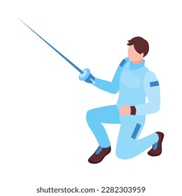 Isometric male fencer with sword on white background vector illustration