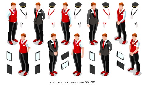 Isometric male man person isolated infographic element. 3D Isometric person icon set. Creative design vector illustration concierge collection