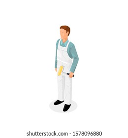 Isometric Male Painter Decorator - Icon Vector Illustration.