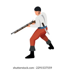 Pirata masculino isométrico con ilustración vectorial de armas