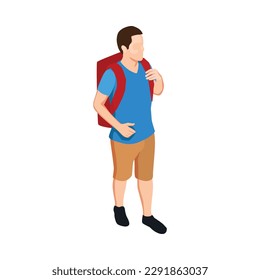 Isometric male tourist with backpack 3d vector illustration