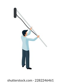 Isometric male tv boom operator with microphone 3d vector illustration