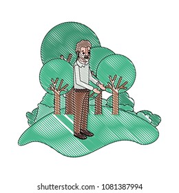 isometric man with beard in field landscape avatar character