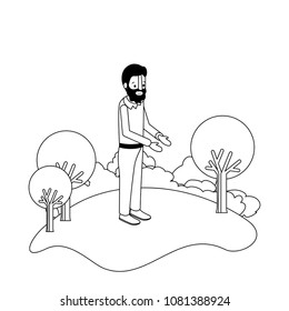 isometric man with beard in field landscape avatar character