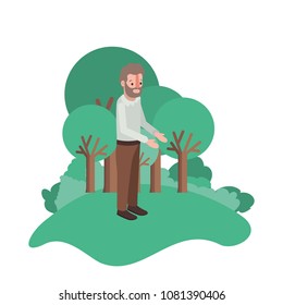isometric man with beard in field landscape avatar character