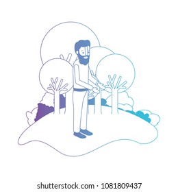 isometric man with beard in field landscape avatar character