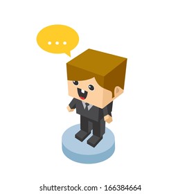 Isometric Man in Black Suit Character Illustration