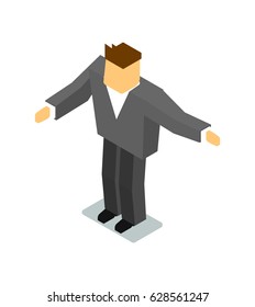 Isometric man in business suit vector illustration isolated on white background. People character icon in flat design.