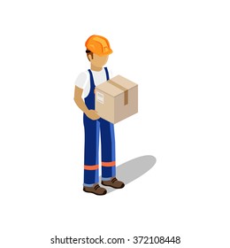 Isometric man delivery of goods isolated design. 3D postman