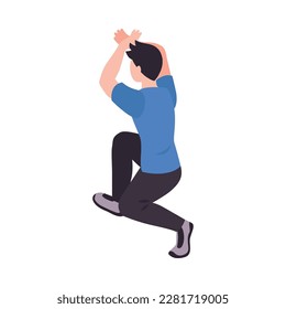 Isometric man doing physical exercise back view 3d vector illustration