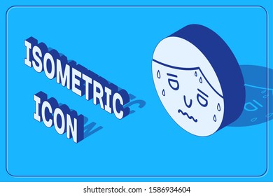 Isometric Man with excessive sweating icon isolated on blue background.  Vector Illustration