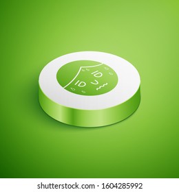 Isometric Man with excessive sweating icon isolated on green background. White circle button. Vector Illustration