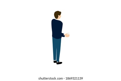 Isometric, a man exchanging business cards