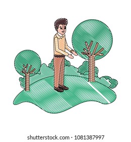 isometric man in field landscape avatar character