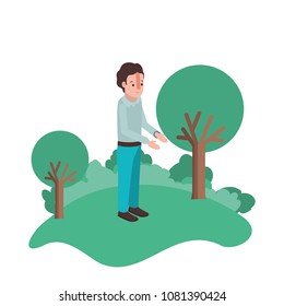 isometric man in field landscape avatar character