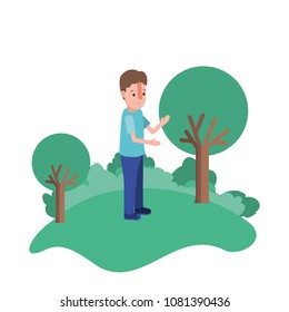 isometric man in field landscape avatar character