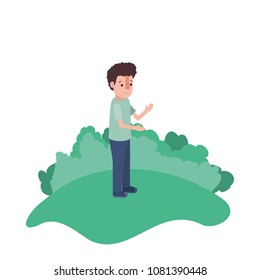 isometric man in field landscape avatar character