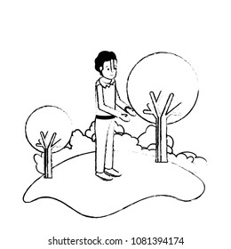 isometric man in field landscape avatar character