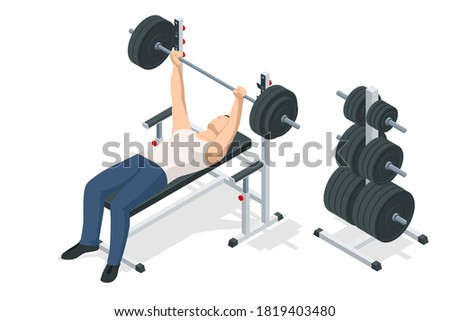 Isometric Man In Gym Exercising On The Bench Press. Sports and healthy lifestyle