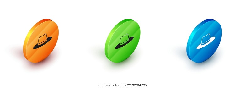 Isometric Man hat with ribbon icon isolated on white background. Circle button. Vector