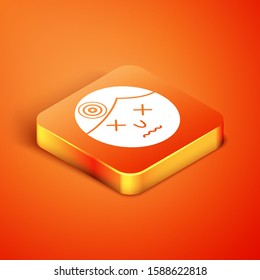 Isometric Man having headache, migraine icon isolated on orange background.  Vector Illustration