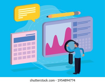 Isometric man infographic and calculator