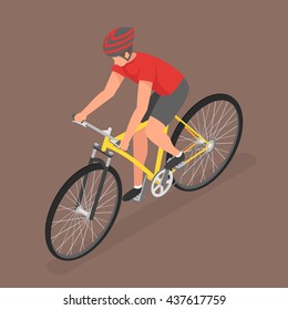 Isometric man on bicycle. Flat style, fitness, people, sport.