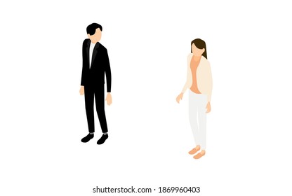 Isometric, a man who confuses a woman who stops during a date