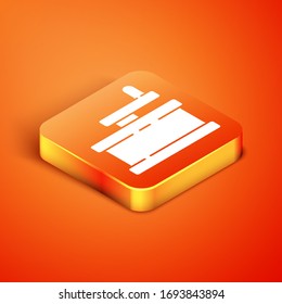 Isometric Manual grinder icono aislado en el fondo naranja. Ilustración vectorial