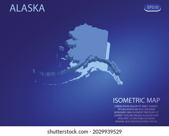 Isometric map of ALASKA. Vector modern on blue background. Isolated 3D isometric concept for infographic. Vector illustration. EPS 10.