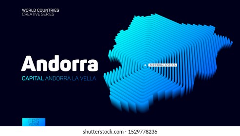 Isometric map of Andorra with blue hexagon lines