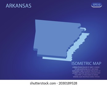 Mapa isométrico de Arkansas. Vector moderno de fondo azul. Concepto isométrico 3D aislado para infografía. Ilustración vectorial. EPS 10.