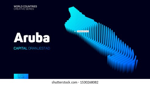Isometric map of Aruba with blue hexagon lines