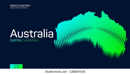 Mapa isométrico de Australia con líneas de círculo neón