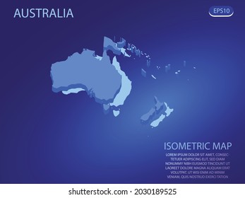 Isometric map of Australia. Vector modern on blue background. Isolated 3D isometric concept for infographic. Vector illustration. EPS 10.
