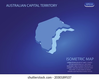 Isometrische Karte von Australian Capital Territory. Vektorgrafik modern auf blauem Hintergrund. Isolierte 3D-Isometrie für Infografik. Vektorgrafik. EPS10.