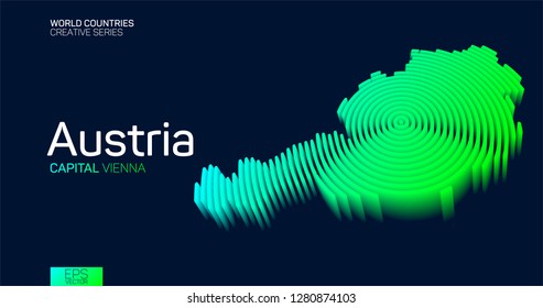 Isometric map of Austria with neon circle lines