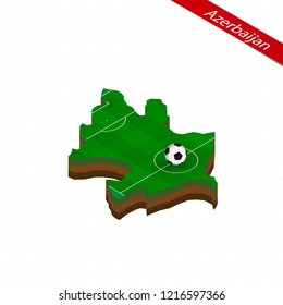 Isometric map of Azerbaijan with soccer field. Football ball in center of football pitch. Vector soccer illustration.