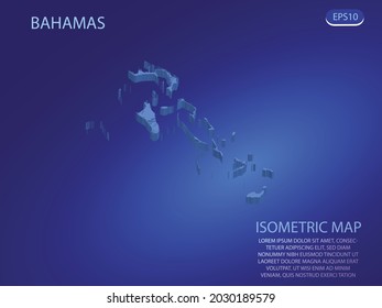 Mapa isométrico de Bahamas. Vector moderno de fondo azul. Concepto isométrico 3D aislado para infografía. Ilustración vectorial. EPS 10.