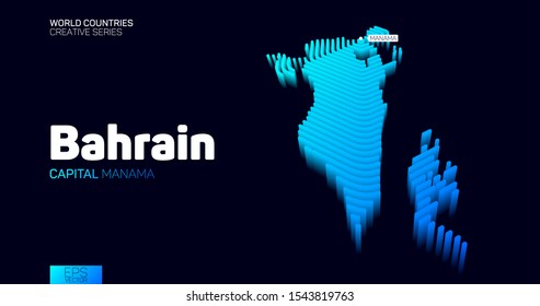 Isometric map of Bahrain with blue hexagon lines