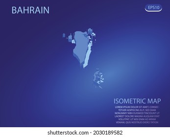 Mapa isométrico de Bahréin. Vector moderno de fondo azul. Concepto isométrico 3D aislado para infografía. Ilustración vectorial. EPS 10.