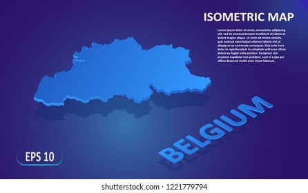 Isometric map of  Belgium. Modern flat map of the European country on blue background. Isolated 3D isometric concept for infographic. Vector illustration. EPS 10.