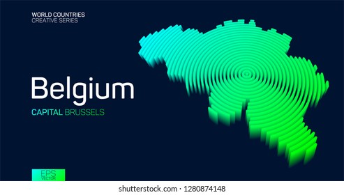 Isometric map of Belgium with neon circle lines